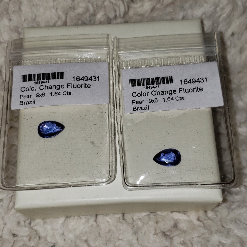 1 Pair of Genuine Color Change Fluorite Loose Gemstones, 1.64 carats ea.